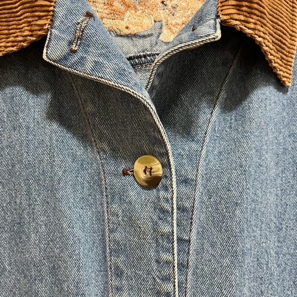 Quacker Factory Blue Denim Jacket with Brown Corduroy Collar and Cat Embroidery - Picture 13 of 15